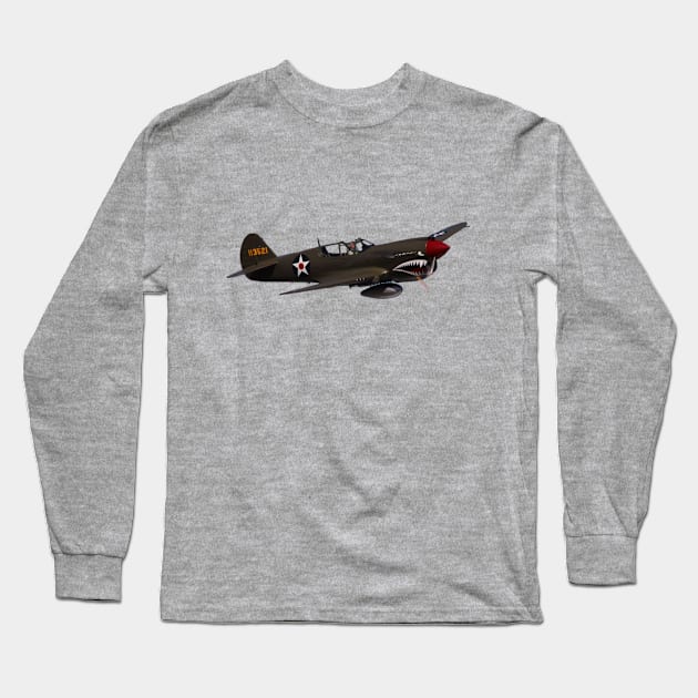 P-40E Warhawk - No Background Long Sleeve T-Shirt by acefox1